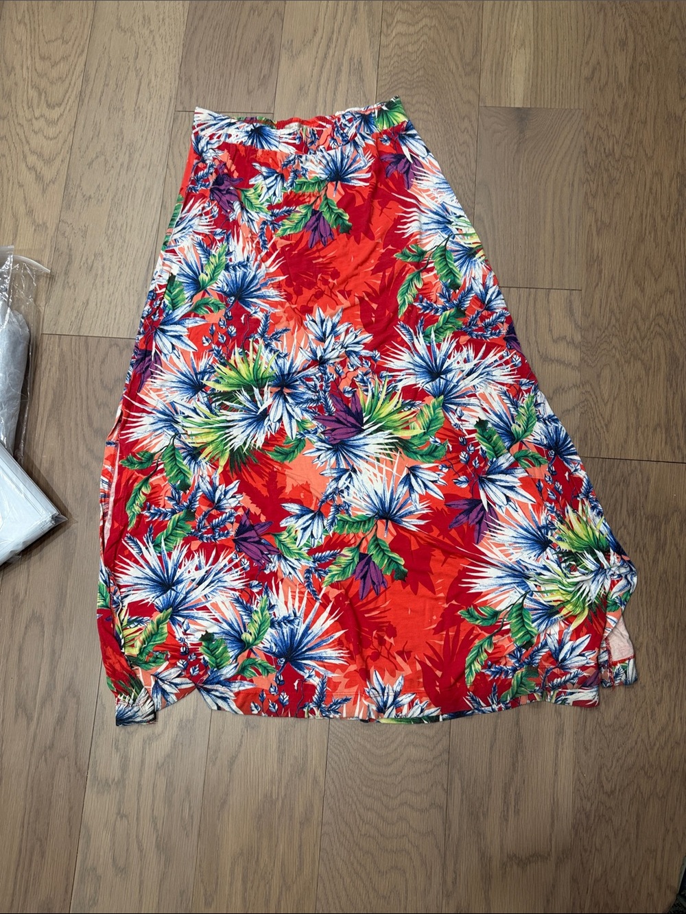 Vibrant Red Tropical Floral Maxi Skirt